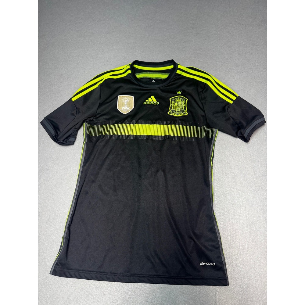 Adidas Spain Soccer Jersey Mens Small Black Neon FIFA World Champions 2010